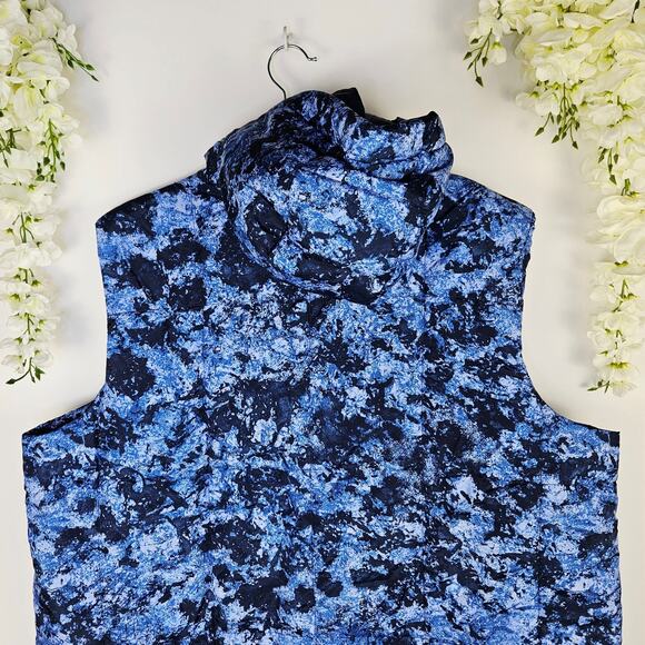 Susan Graver Hooded Puffer Quilted Vest Size 2X XXL Blue Abstract Winter Cozy - Picture 4 of 14